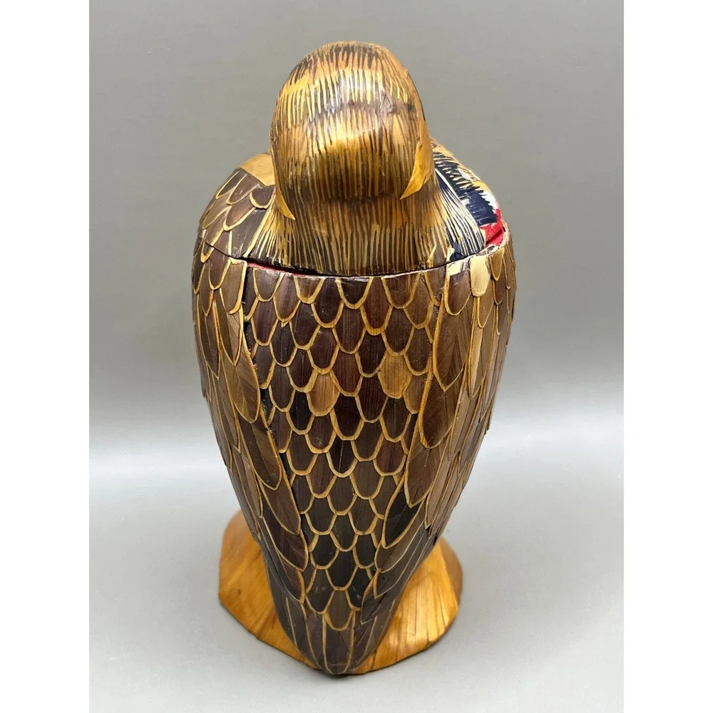 Vtg. Handmade Wheat Straw 3D Pelican‎ Fabric-Lined Trinket Box 5